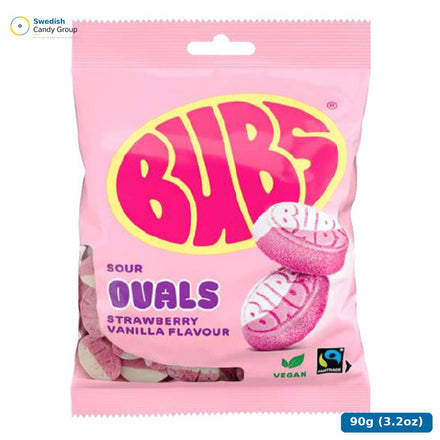 Bubs Jordgubb Vanilj Ovaler 90G — 12 påsar