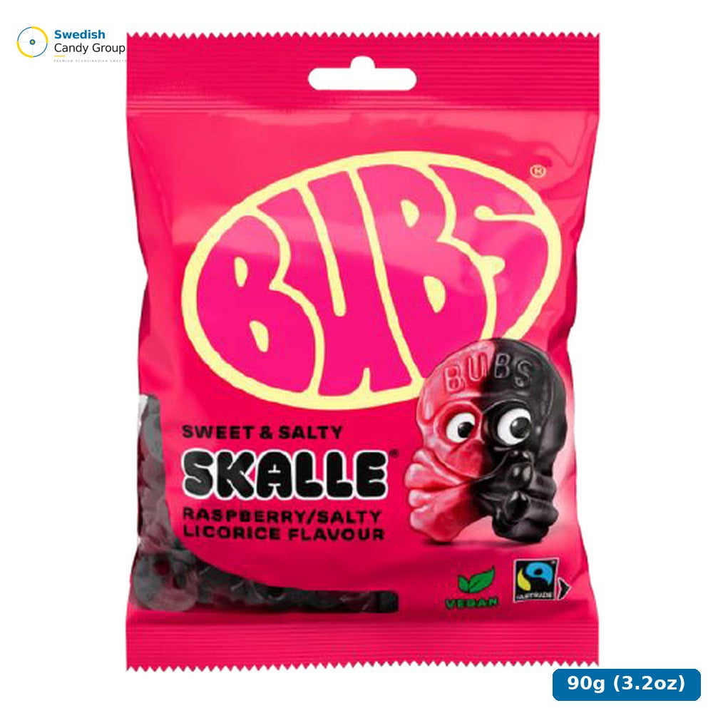 Bubs Raspberry Salty Licorice Skalle 90G — 16 bags