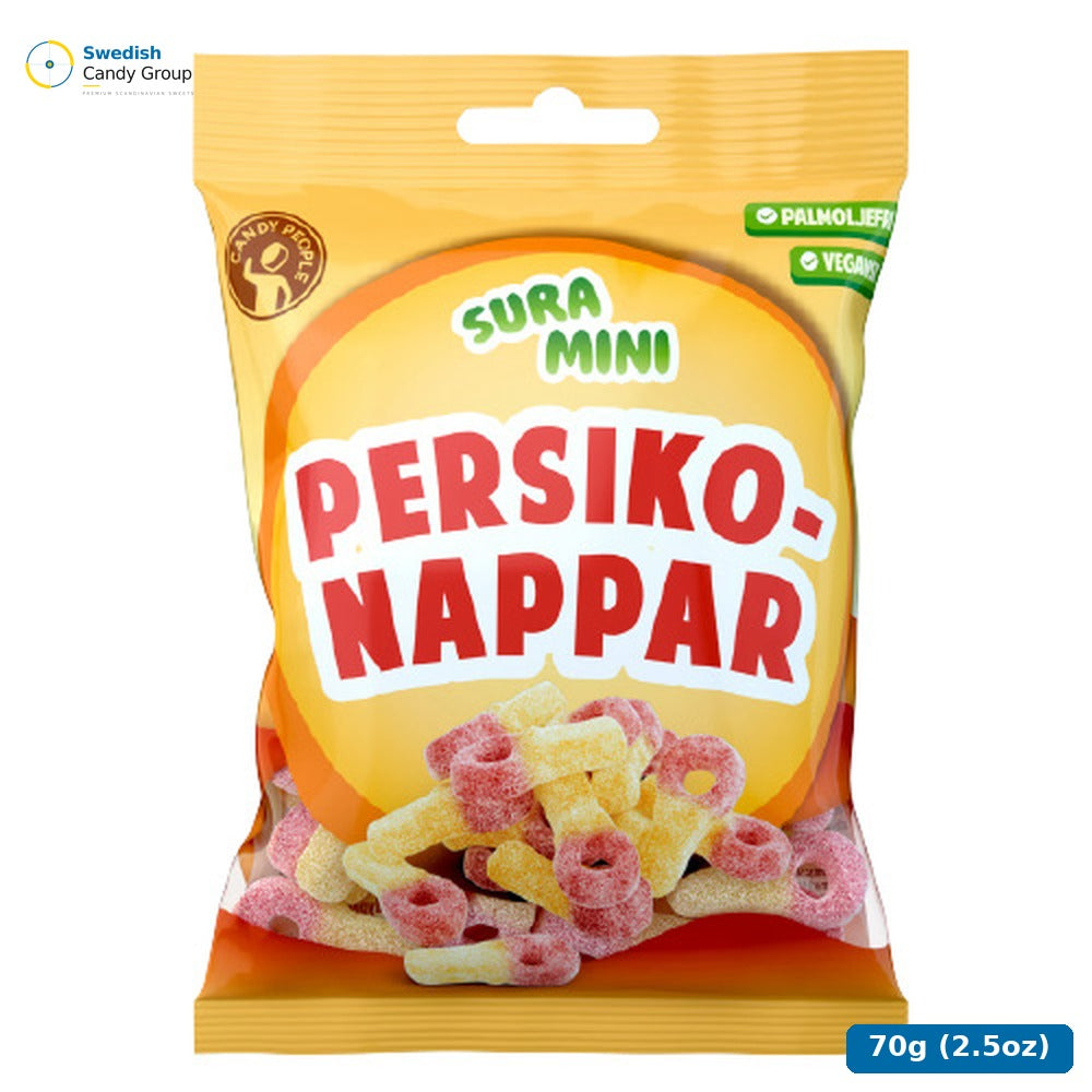Candy People Sura Mini Persikonappar 70G — 18 bags