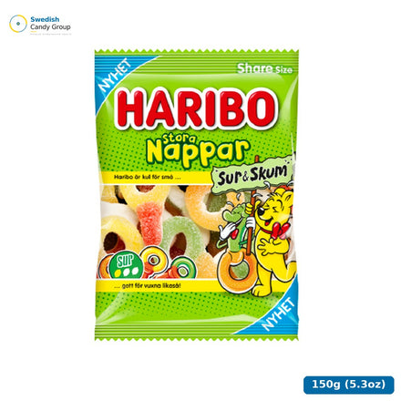 Haribo Stora Nappar Frukt Sur 150 G — 12 påsar