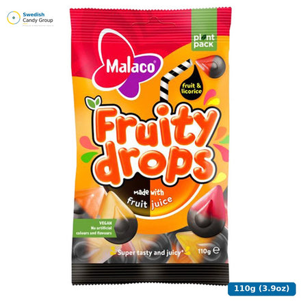 Malaco Fruity Drops Frukt & Lakrits 16X110G — 16 påsar